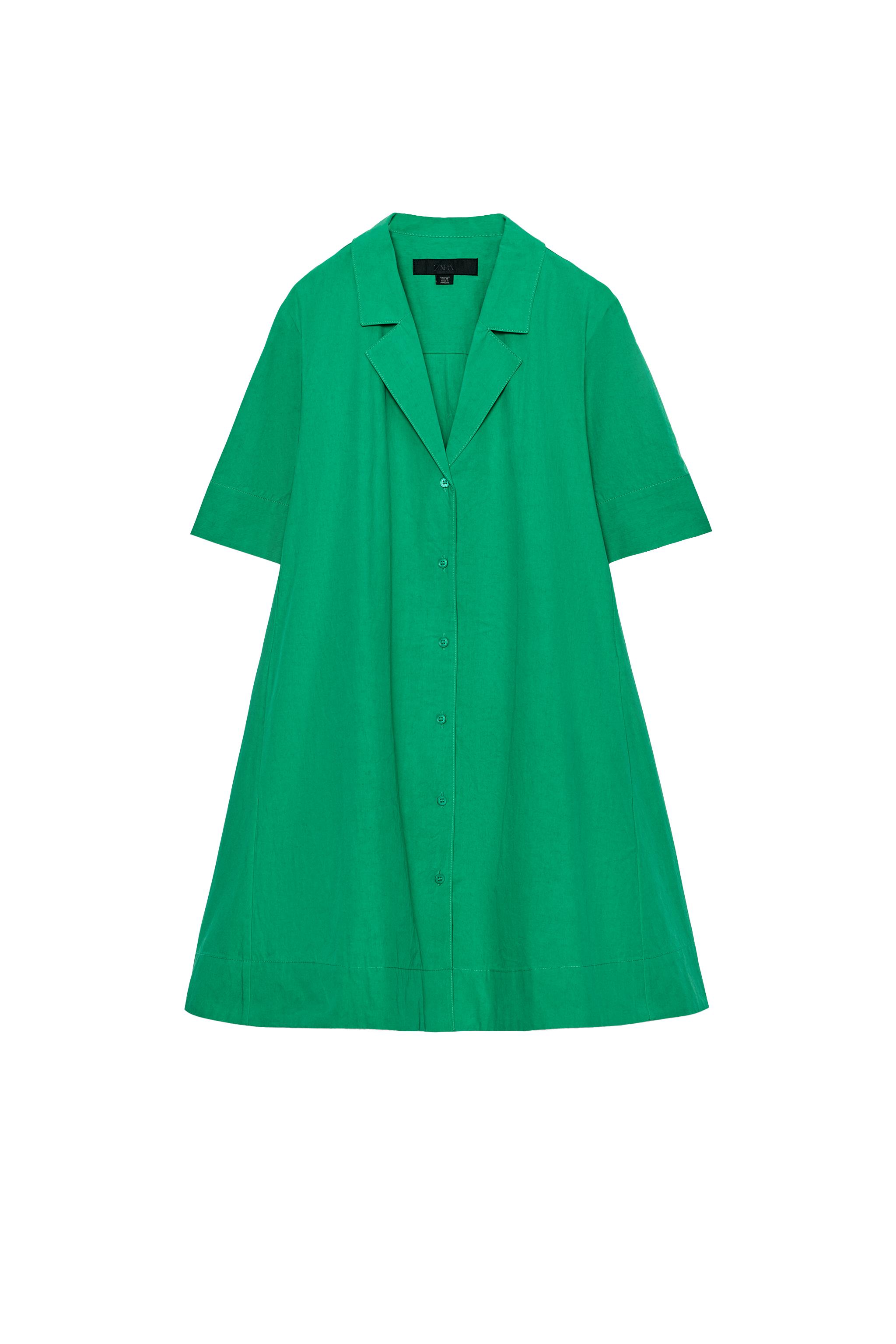 green zara shirt dress ZW COLLECTION SHORT SLEEVE SHIRT DRESS - Green