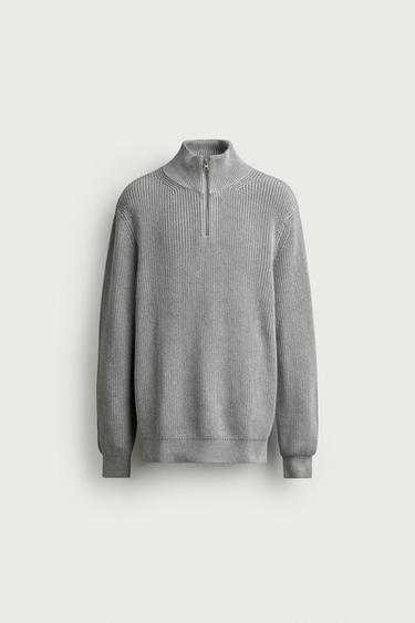 ДЖЕМПЕР ИЗ ХЛОПКА С МОЛНИЕЙ — СЕРЫЙ С МЕЛАНЖЕВЫМ ЭФФЕКТОМ от Zara