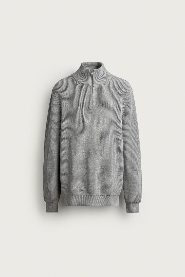 PURL KNIT QUARTER-ZIP JUMPER