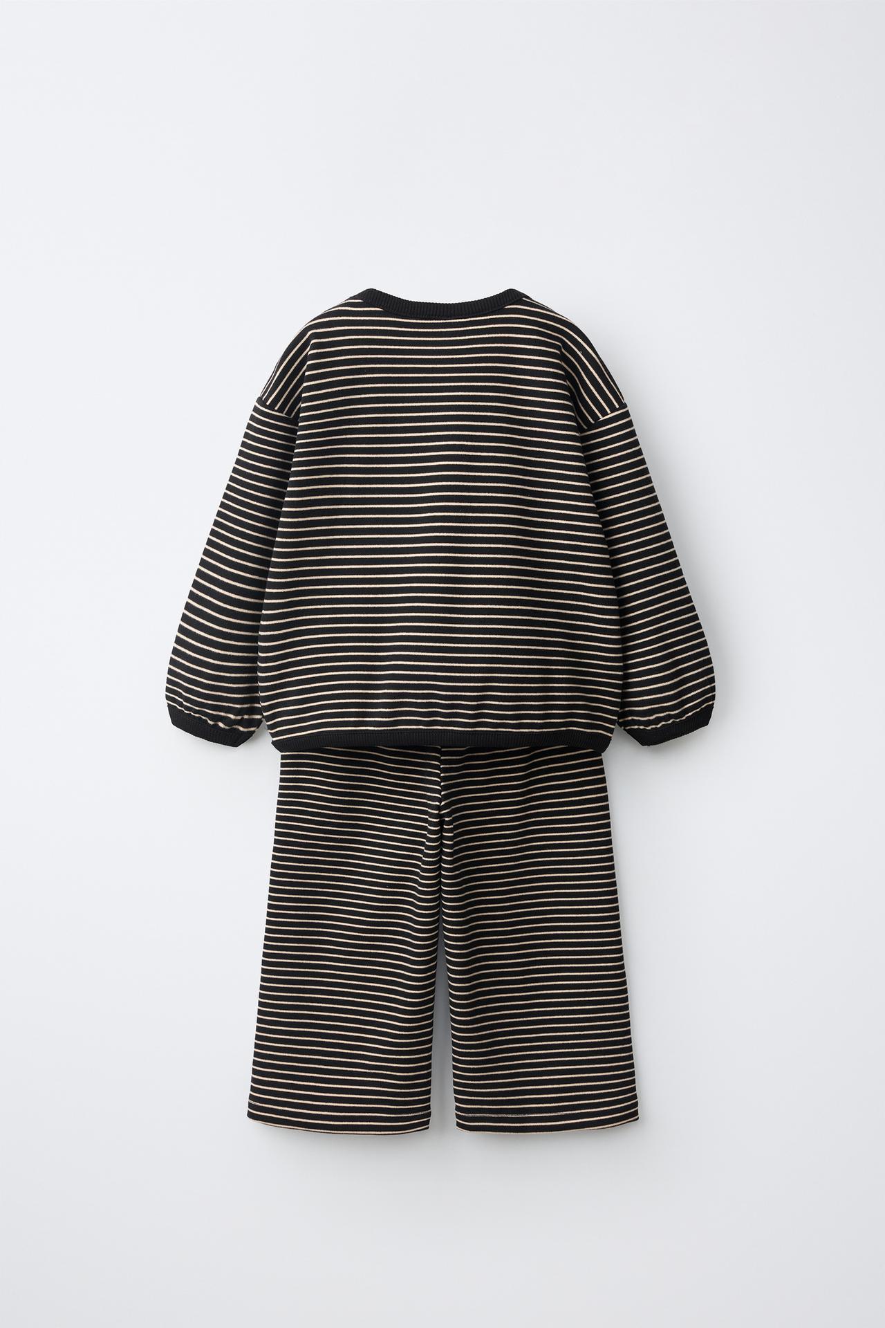 STRIPED SWEATSHIRT AND PANTS SET — Black