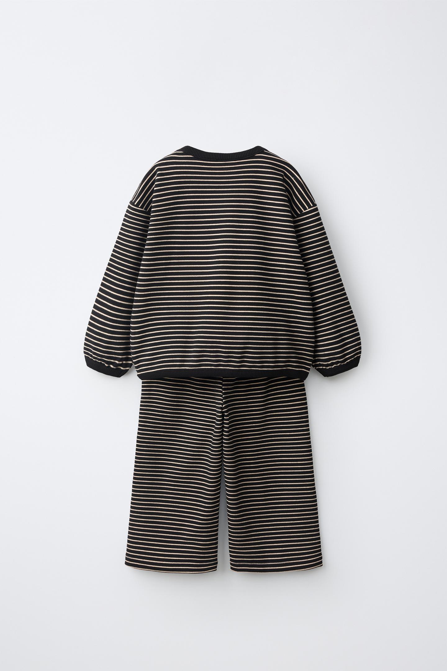 Детский комплект Zara Cozy Striped Sweatshirt and Pants Set, цвет: Чёрный — фото 2