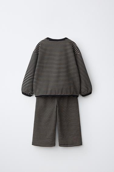 STRIPED SWEATSHIRT AND PANTS SET — Black 2