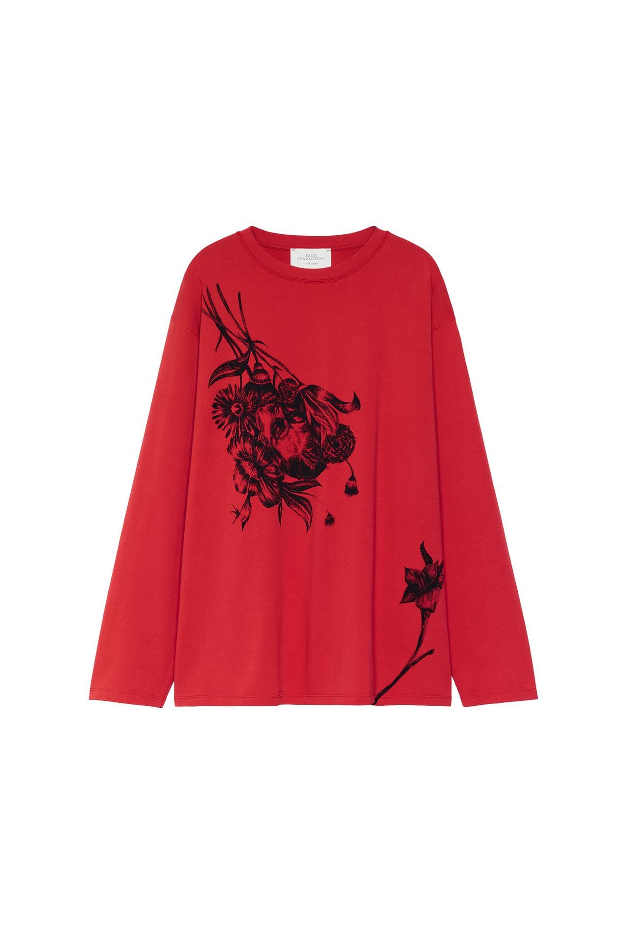 CONTRAST PRINT LONG SLEEVE T-SHIRT