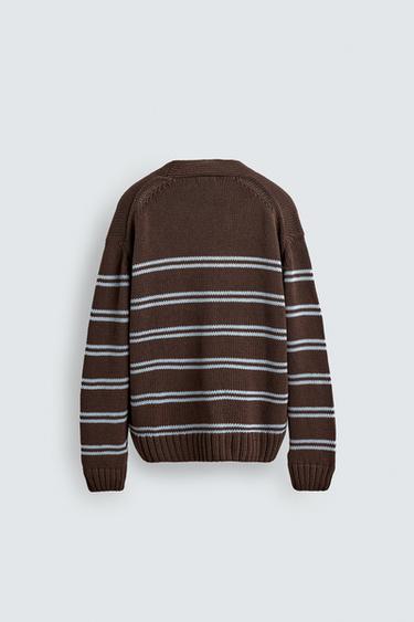 CARDIGAN JACQUARD RAYURES - Marron de Zara - Image 7