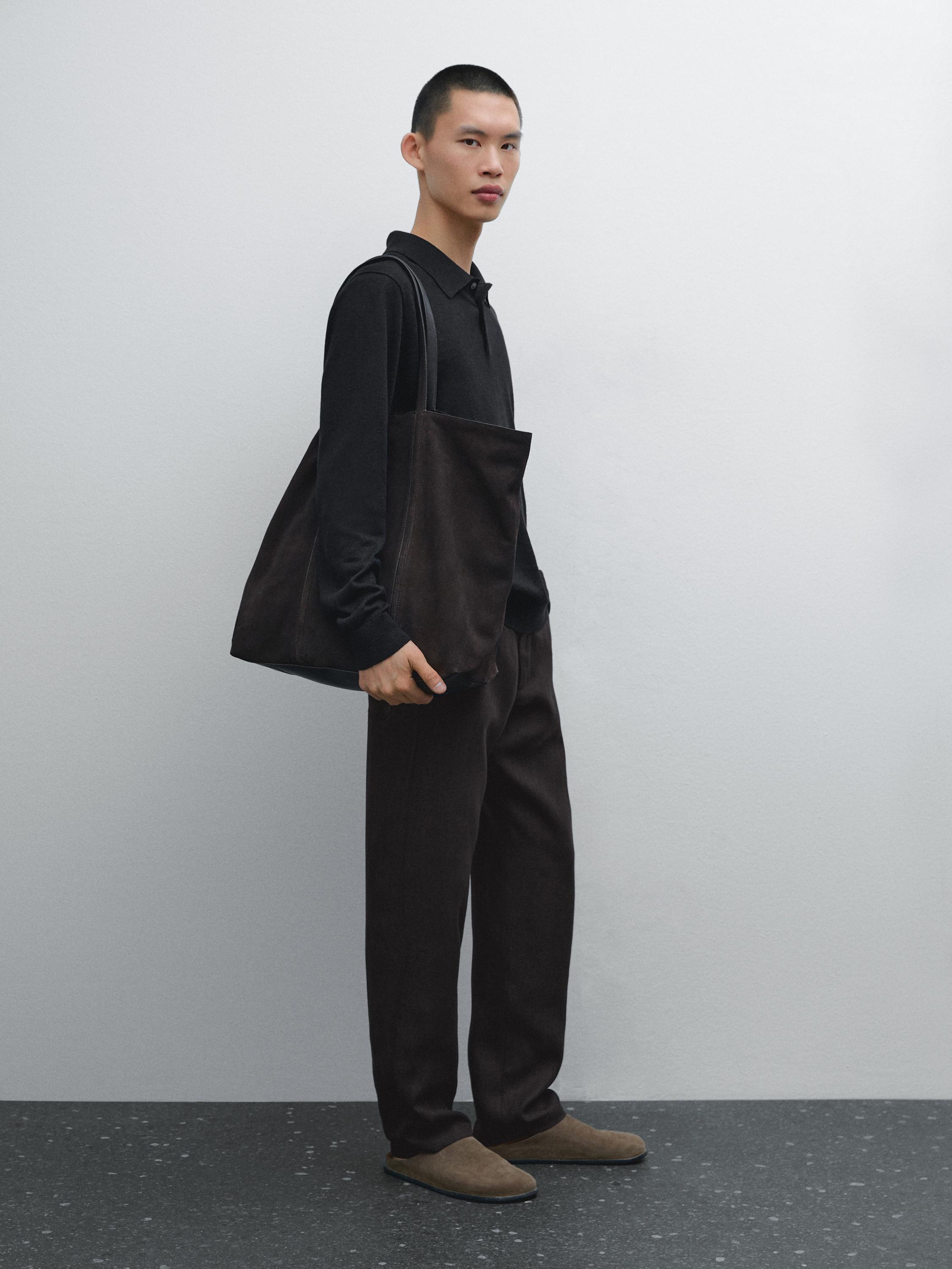 Relaxed fit linen denim trousers