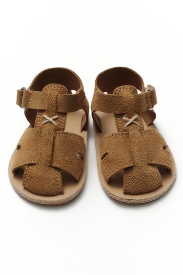 LEATHER CAGE SANDALS - Brown by Zara
