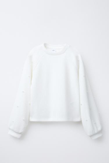 SOFT TOUCH T-SHIRT WITH PEARLS - Ecru by Zara