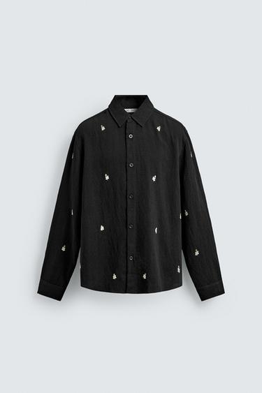 EMBROIDERED FLOWING SHIRT - Black by Zara