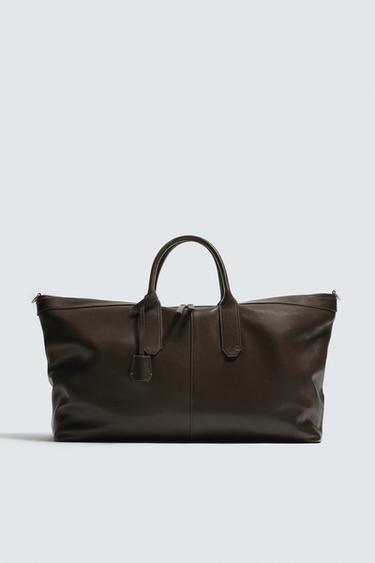 LEATHER TOTE BAG - Brown by Zara