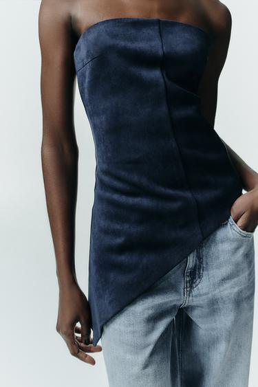 TOP ASIMÉTRICO EFECTO ANTE - Azul medio de Zara