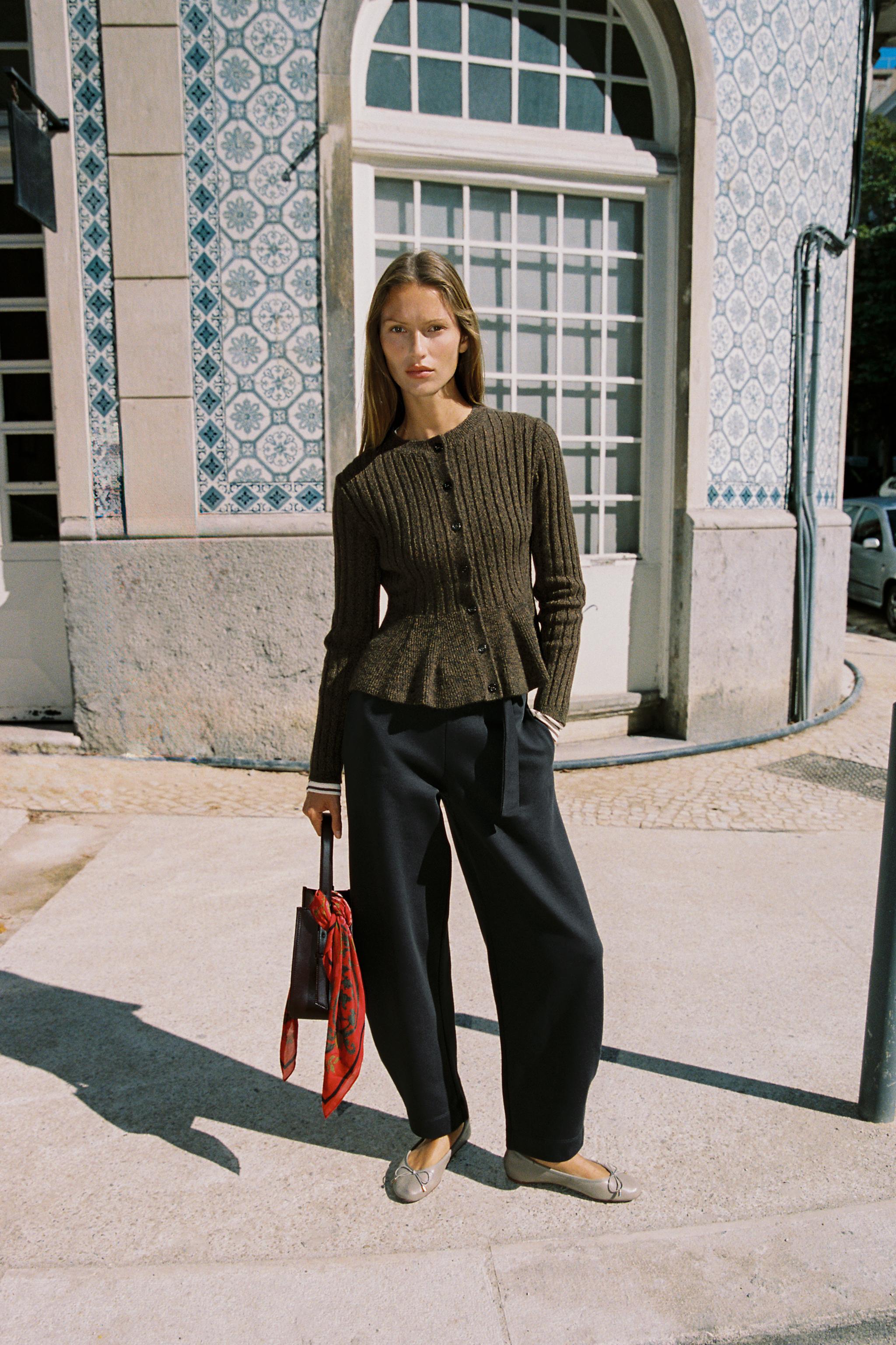PEPLUM RIBBED CARDIGAN