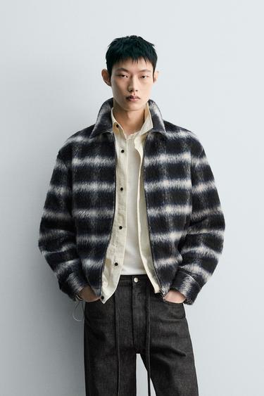 CROPPED FIT CHECK JACKET - Blue by Zara