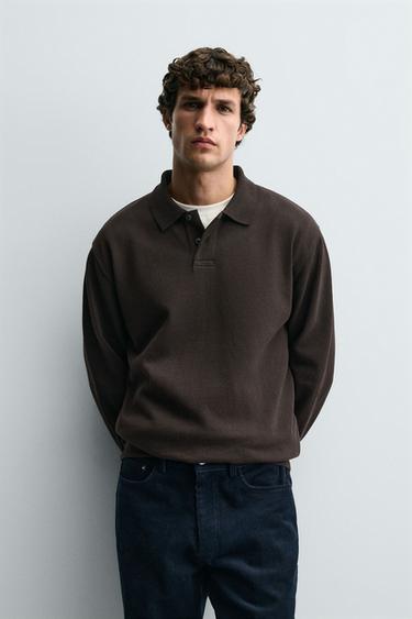 BASIC TEXTURED POLO SHIRT - chocolate by Zara