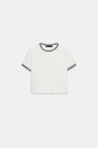 CAMISETA CROP RIB CONTRASTE - Crudo / Vigoré de Zara