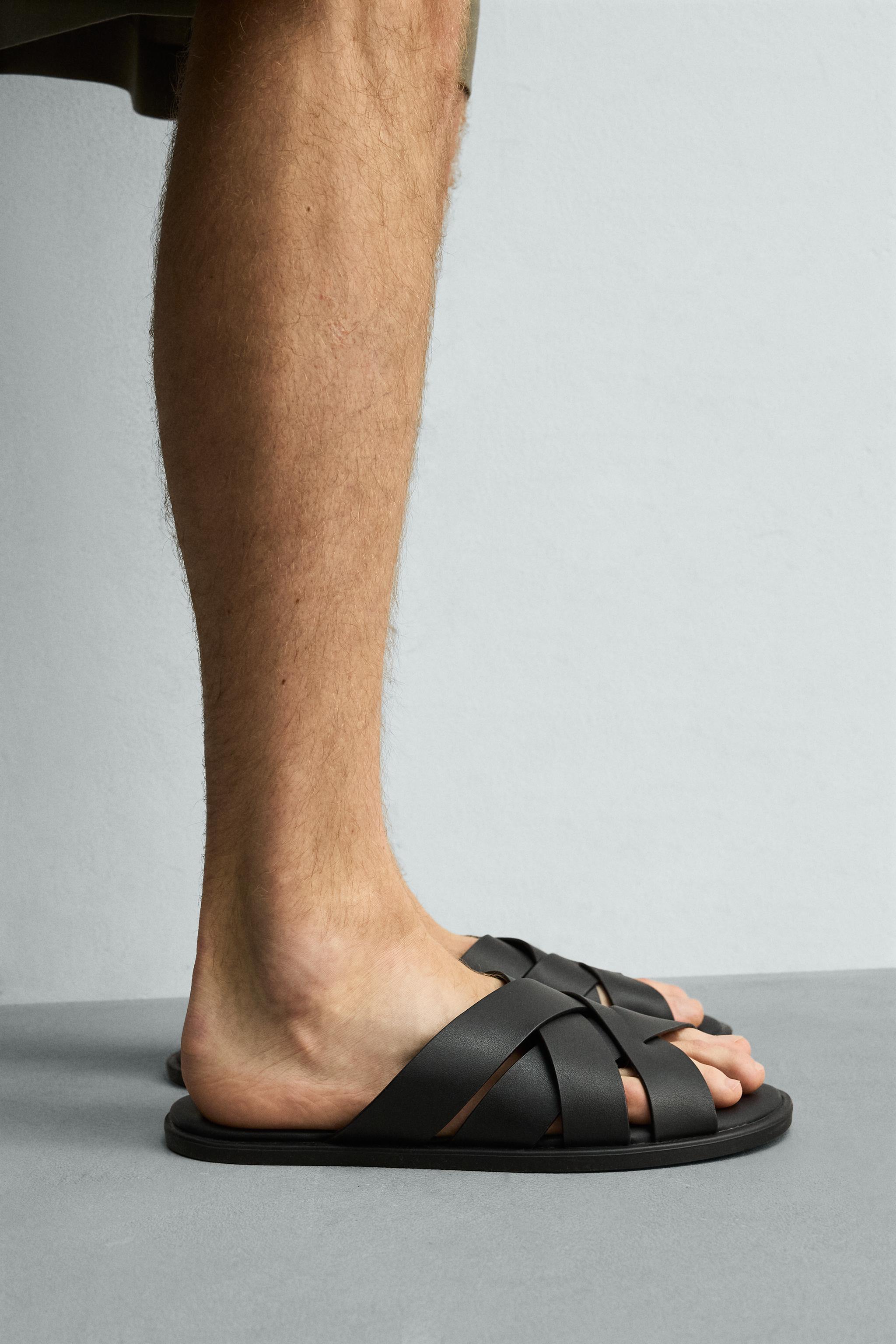 Мужские сандалии Zara LEATHER STRAPPY SANDALS