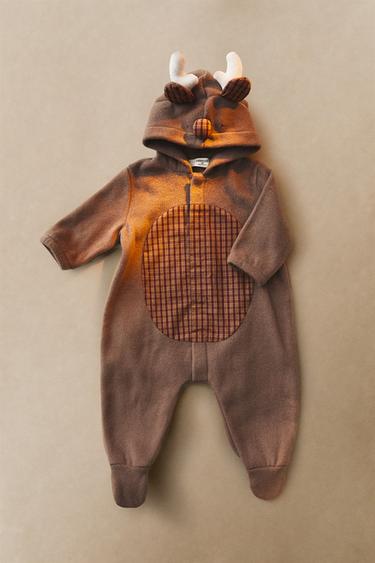 BABY CHRISTMAS REINDEER ROMPER — Brown / Taupe 1