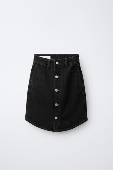 JUPE EN JEAN MI-LONGUE - Noir de Zara