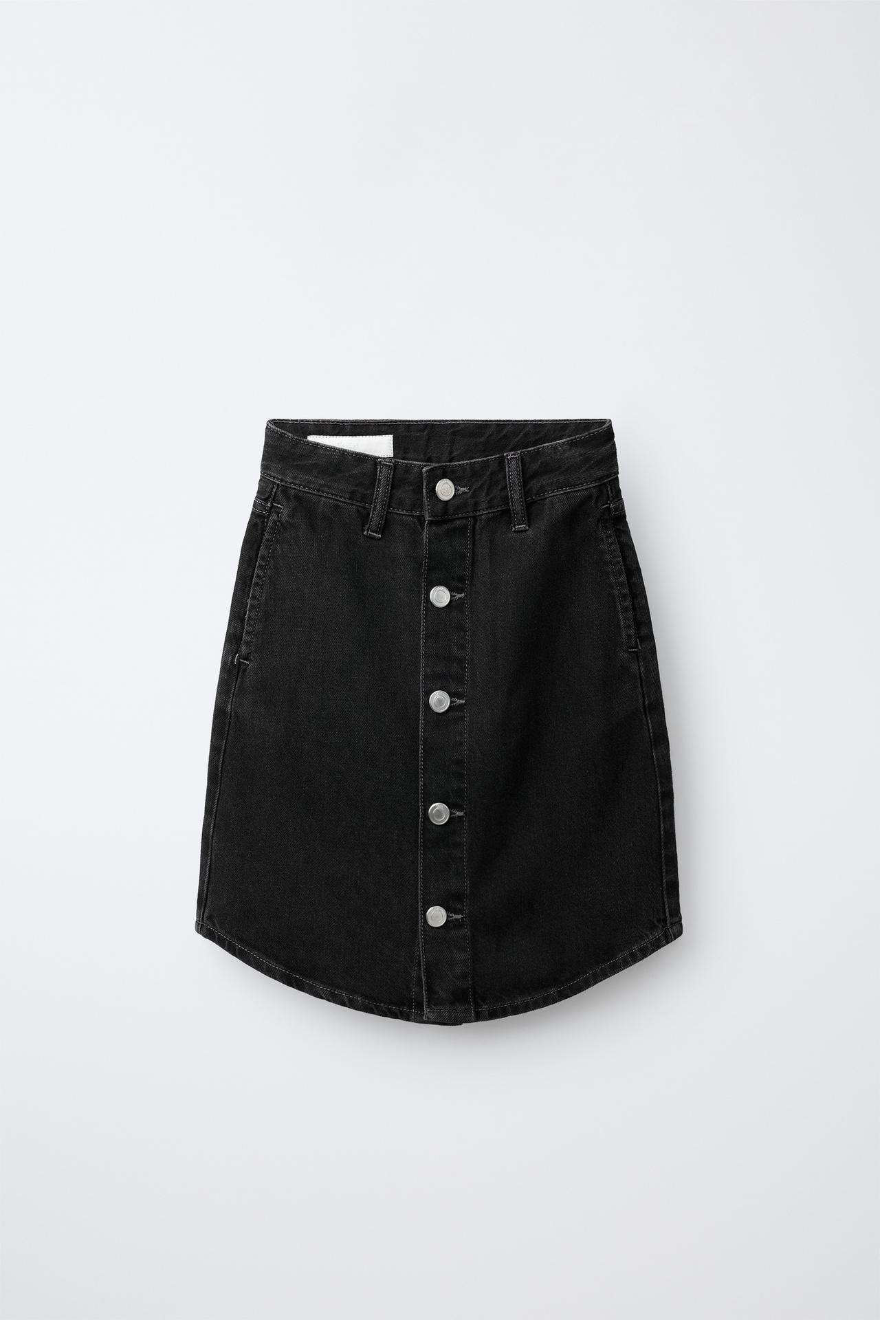DENIM MIDI SKIRT — Black