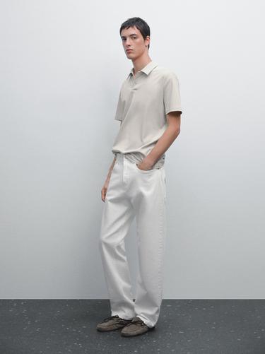 Zara Short sleeve polo shirt with snap-button placket - Ice