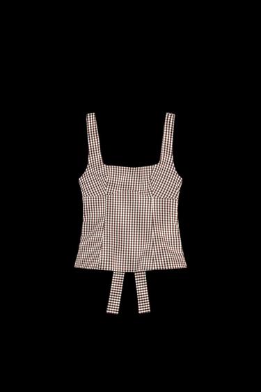 Zara GINGHAM TOP WITH BOW - Brown / White - Image 0