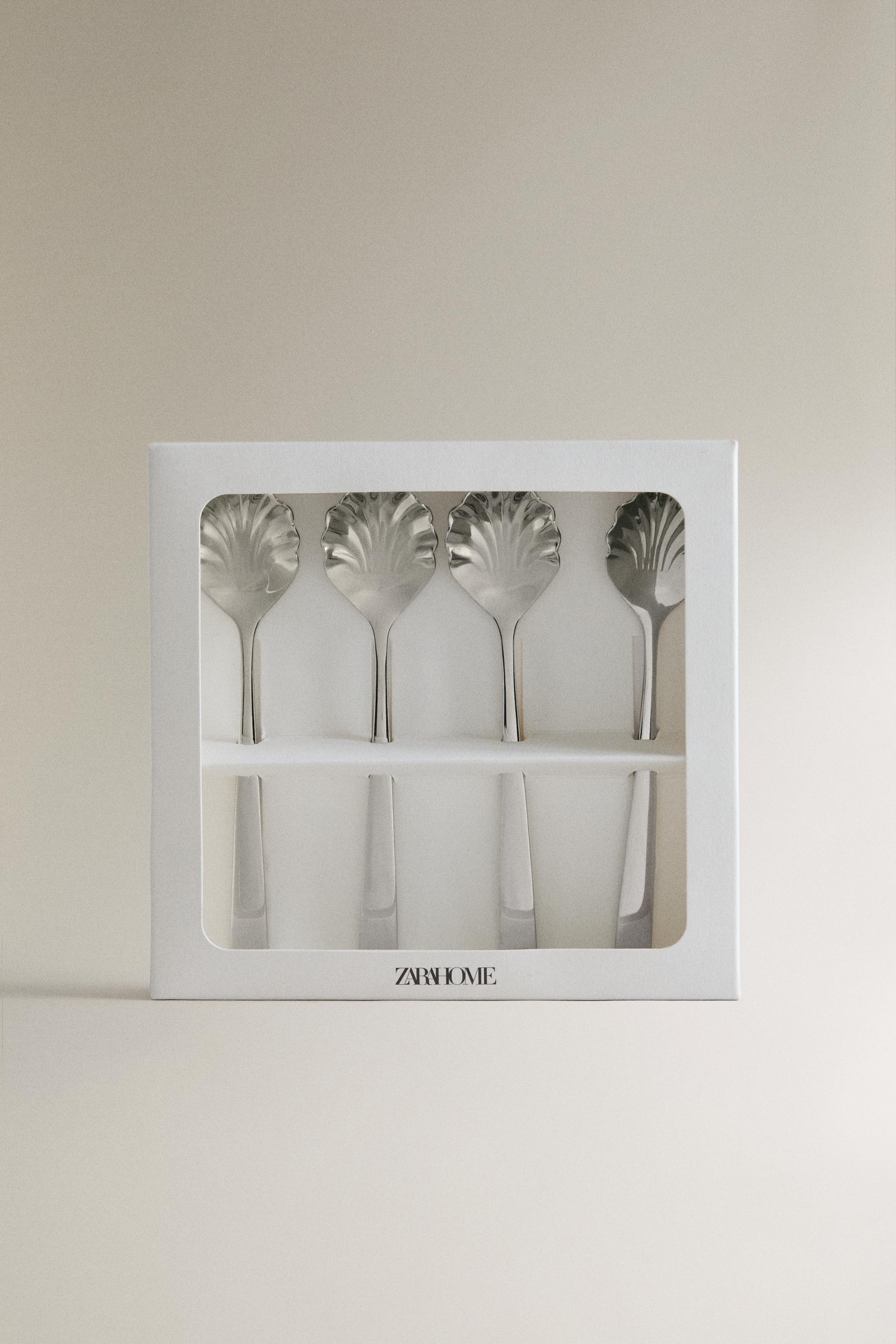 LOT DE 4 PETITES CUILLÈRES COQUILLAGE EN ACIER