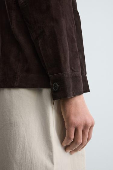 SUEDE LEATHER OVERSHIRT - Dark brown by Zara