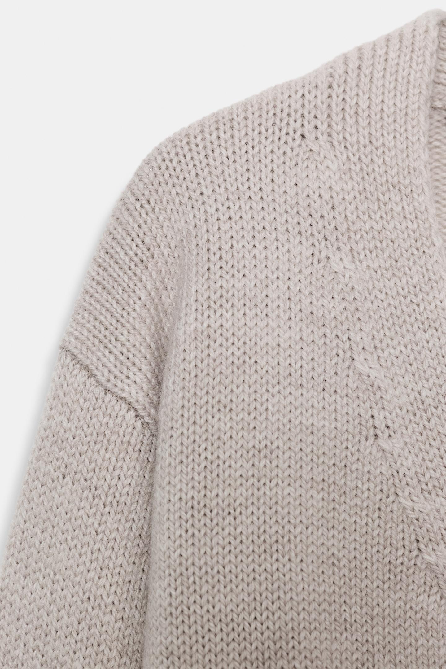 Женский кардиган Zara 100% Wool V-NECK, цвет: Песочный / Меланжевый — фото 9