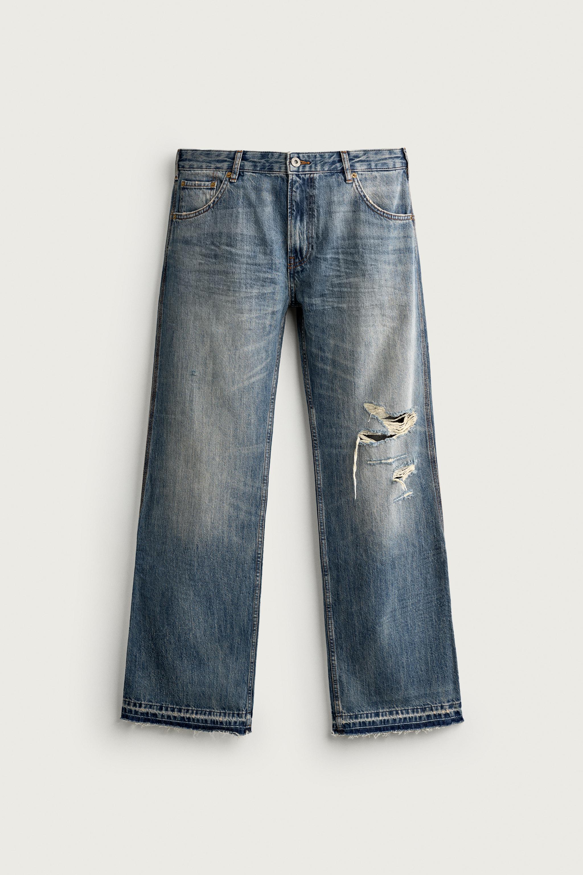 LOW-RISE DISTRESSED BOOTCUT JEANS — Blue / Green