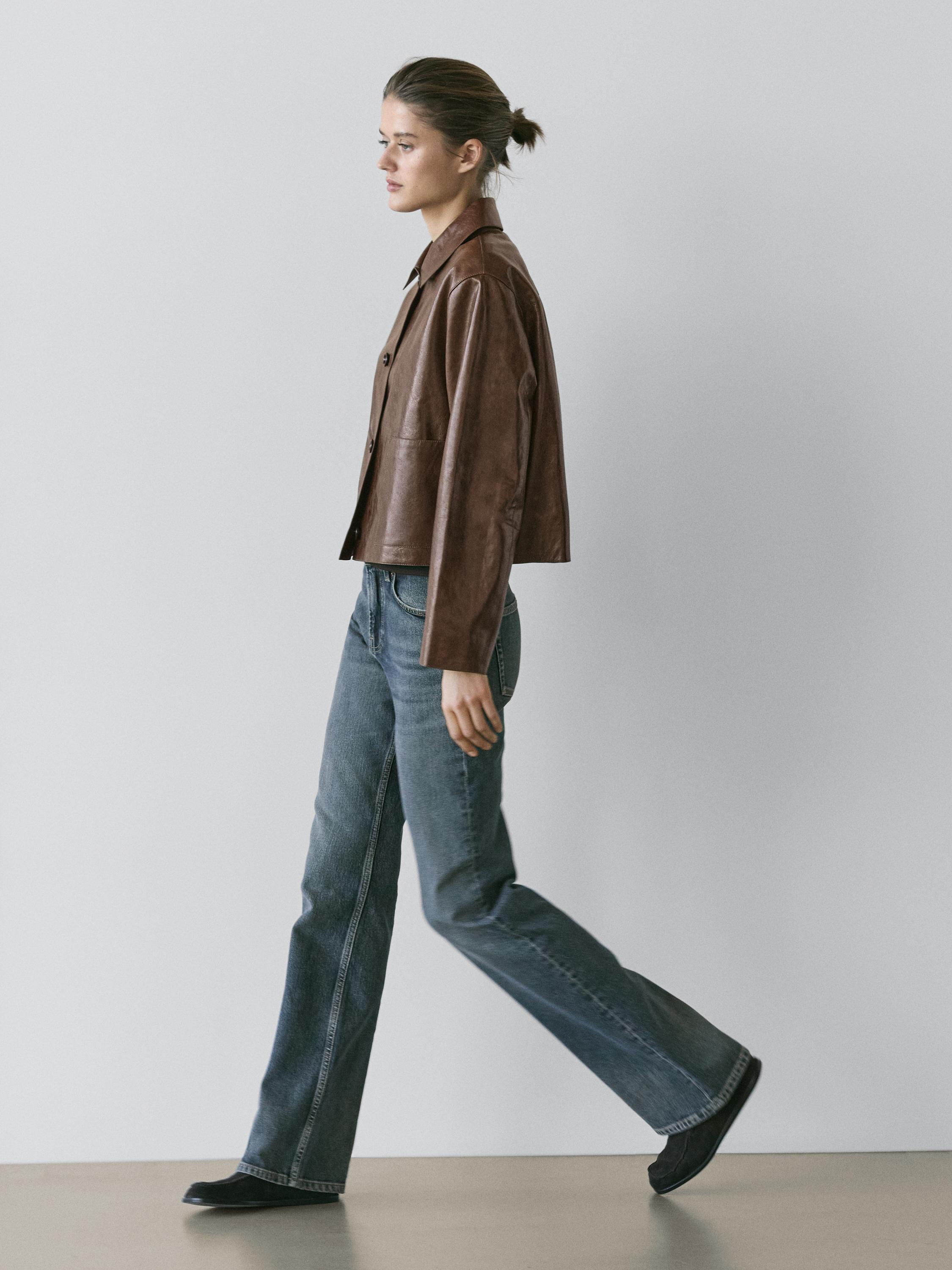 Cropped nappa leather jacket
