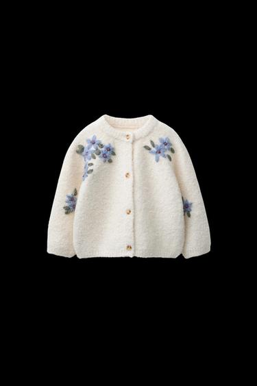 BOUCLÉ-STRICKJACKE MIT BLUMEN - Cremefarben von Zara - Bild 0