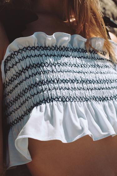 SMOCKED BOW TOP - Blue/White by Zara - Image 3