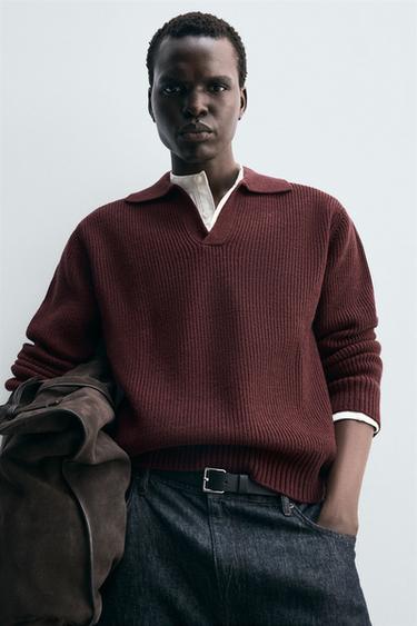 PURL KNIT POLO SHIRT - Burgundy by Zara - Image 4