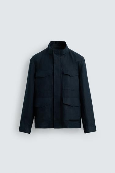 100% LINEN JACKET WITH POCKETS - Navy blue by Zara