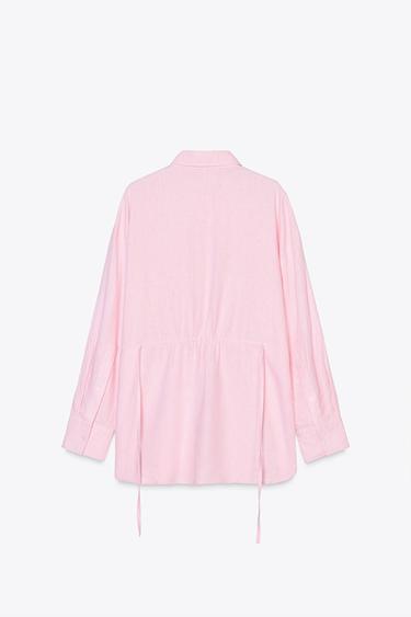 OVERSIZE LINEN BLEND SHIRT - Pastel pink by Zara - Image 6
