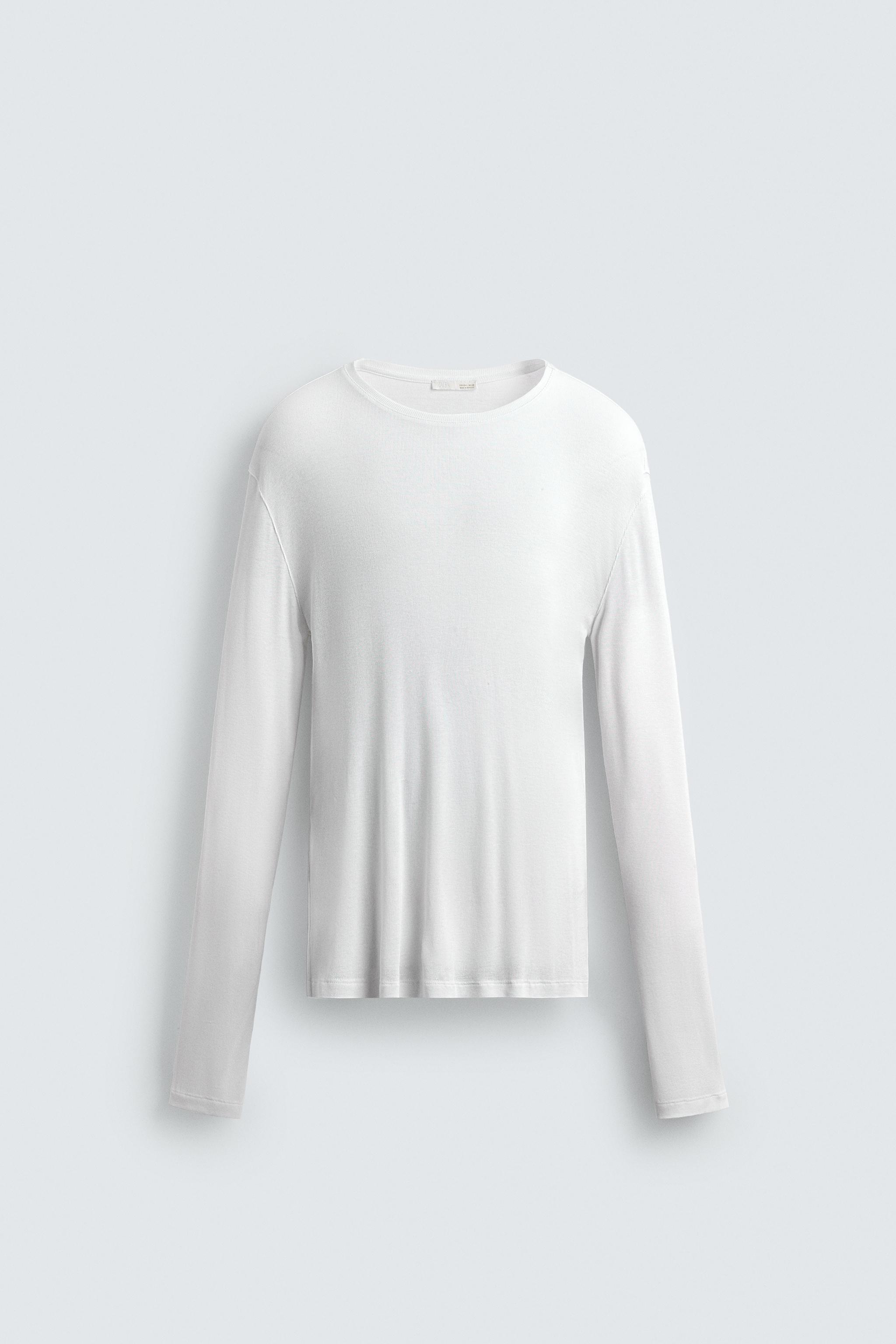 VISCOSE TEXTURED LONG SLEEVE T-SHIRT — White