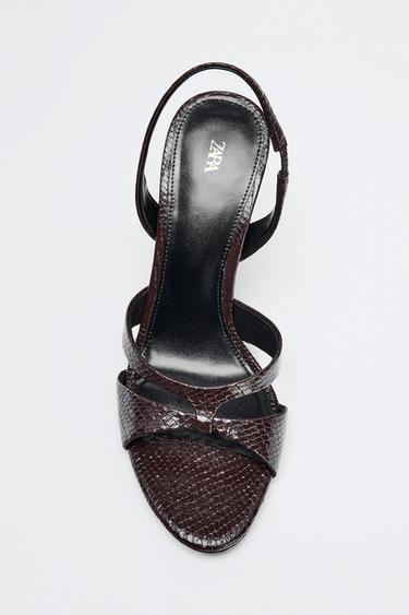 EMBOSSED HEEL SANDALS - Chocolate Brown by Zara