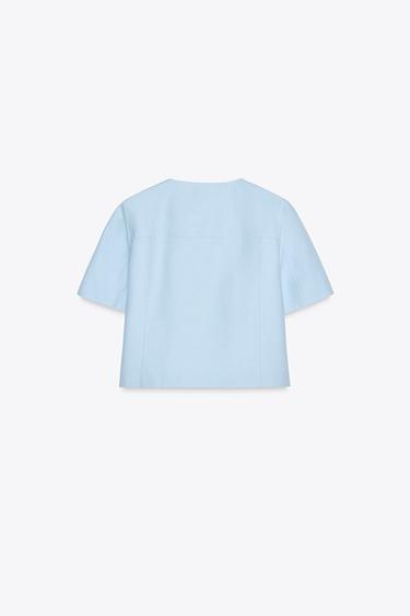 SHORT SLEEVE DOUBLE-BREASTED BLAZER - Sky blue by Zara - Image 7