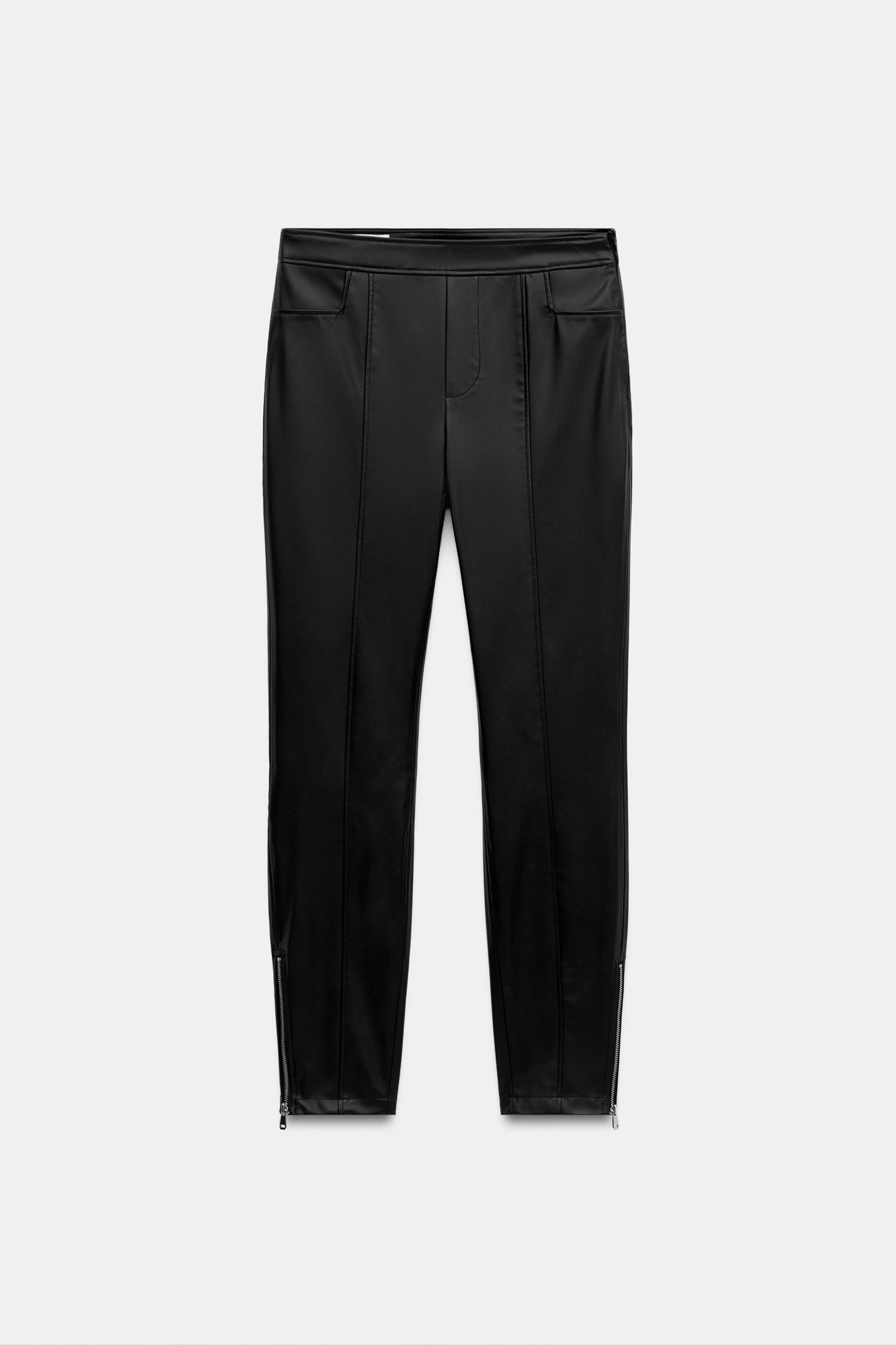 Женские брюки Zara Faux Leather Zip Hem, цвет: Чёрный — фото 6