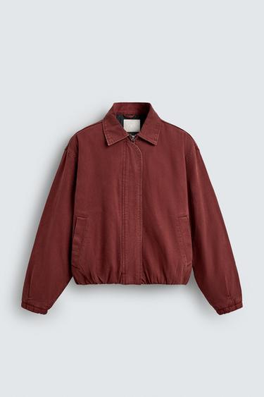 QUILTED DENIM JACKET - Burgundy by Zara