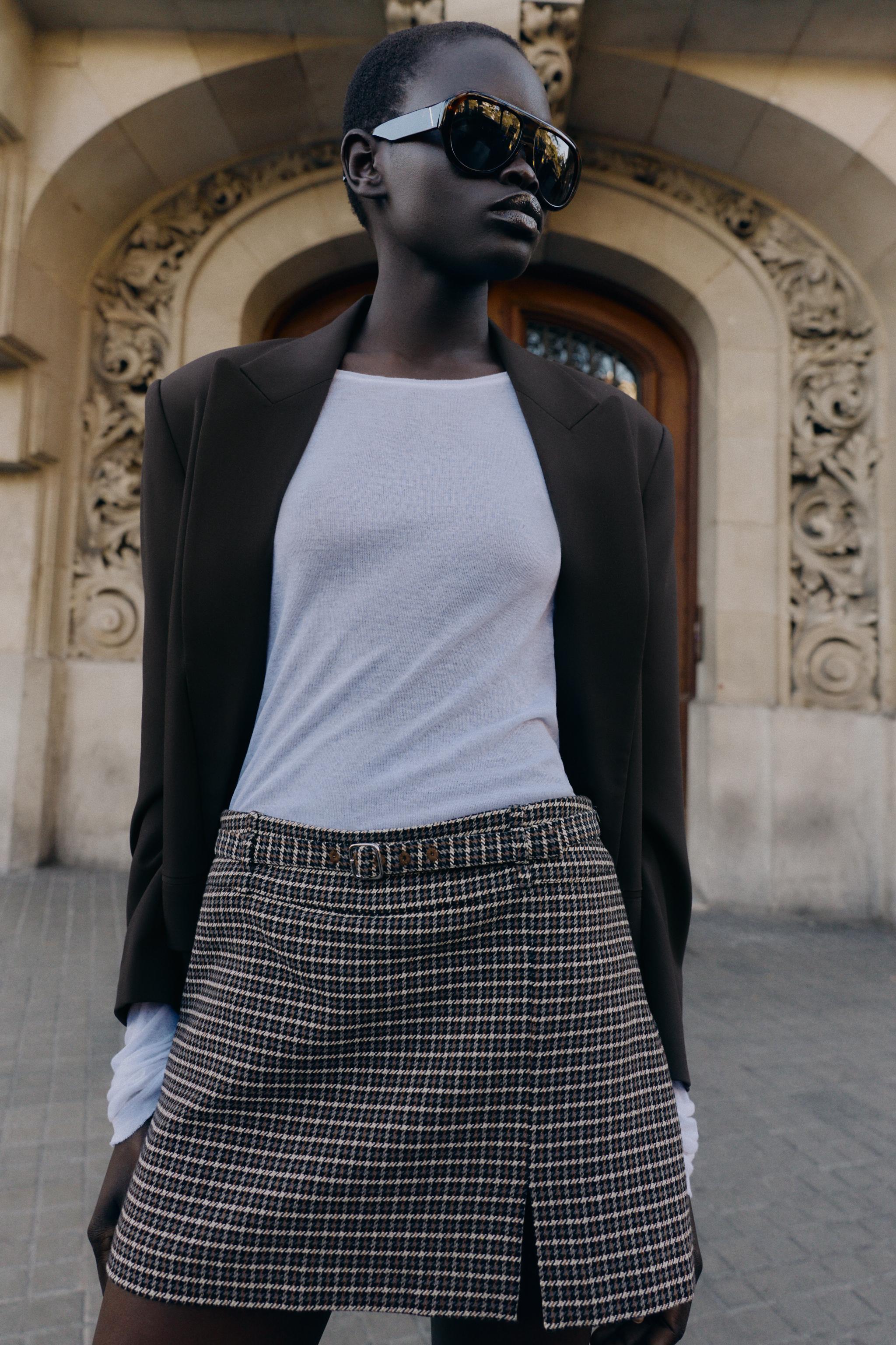 JUPE-CULOTTE PIED-DE-POULE AVEC CEINTURE