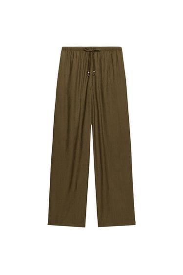 FLOWING STRAIGHT-LEG TROUSERS - Olive green by Zara