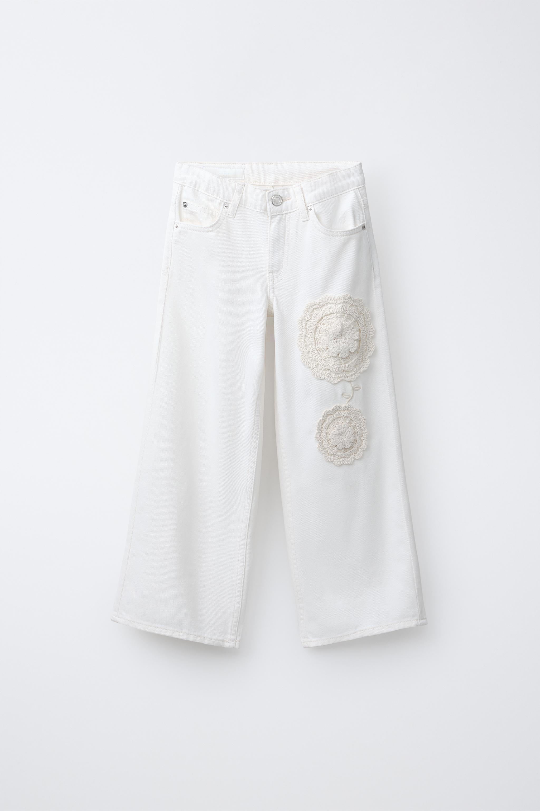 CROCHET FLORAL WIDE LEG JEANS - White | ZARA Canada