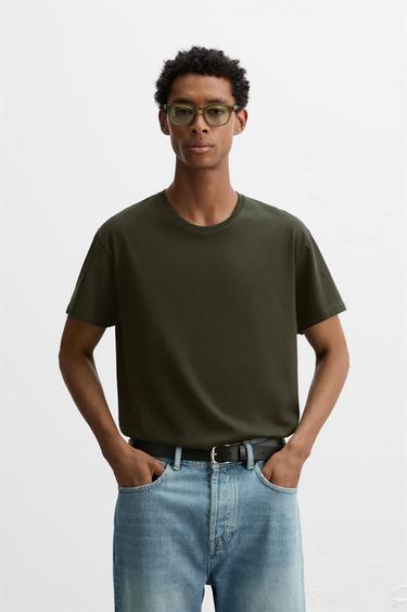 T-SHIRT SLIM FIT DÉLAVÉ - Noir / Marron de Zara - Image 1