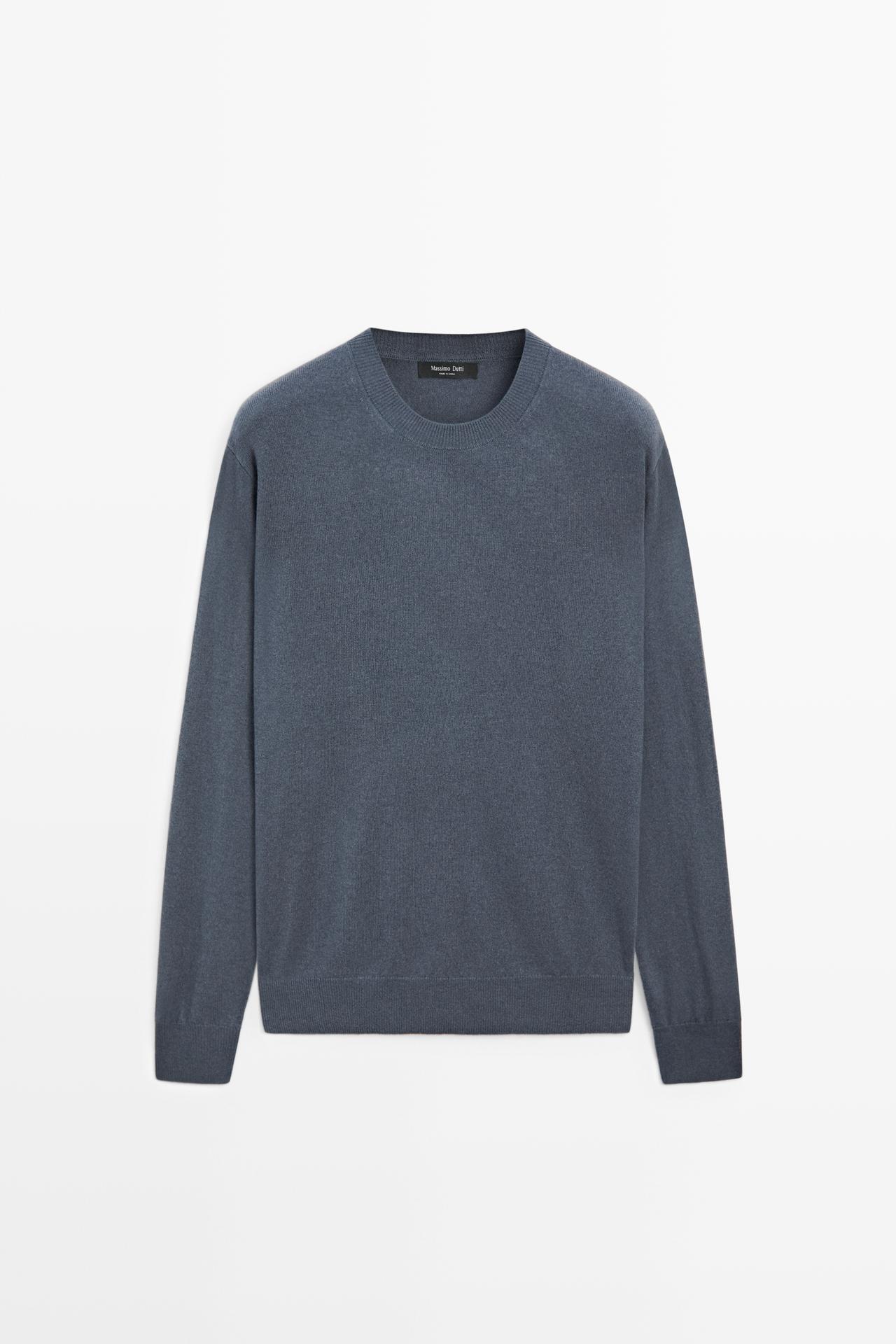Wool blend round neck knit sweater — Dusty blue