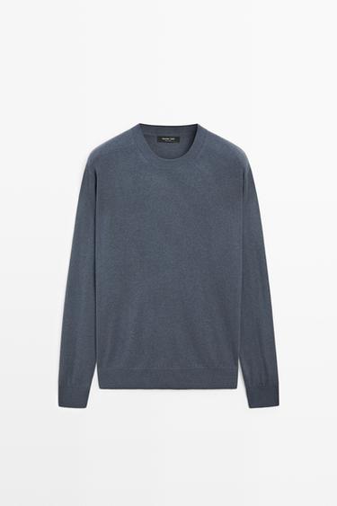 Wool blend round neck knit sweater — Dusty blue 1