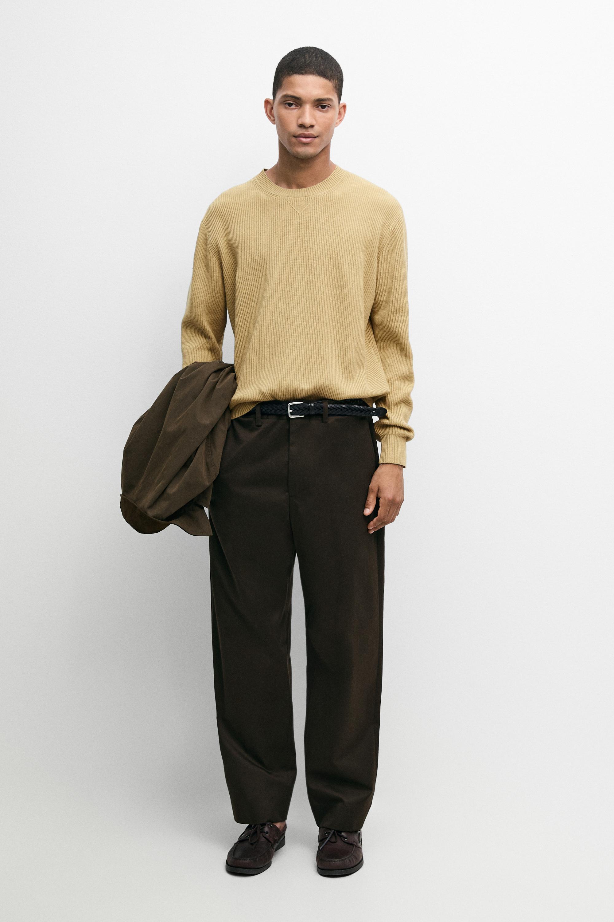 Cotton blend ribbed knit sweater