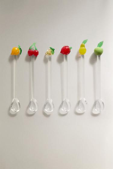 PACK OF GLASS FRUIT DESSERT SPOONS (PACK OF 6) - Red by Zara