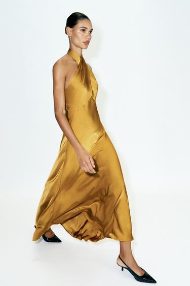 zara gold dress satin Women´s Dresses champagne gold dress