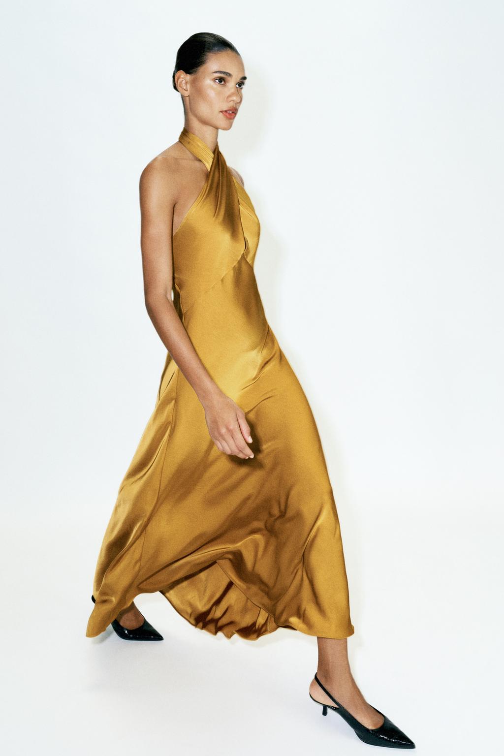 SATIN HALTER MIDI DRESS