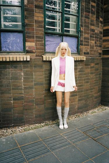 Zara 100% 麂皮包釦腰帶 - 粉紅色